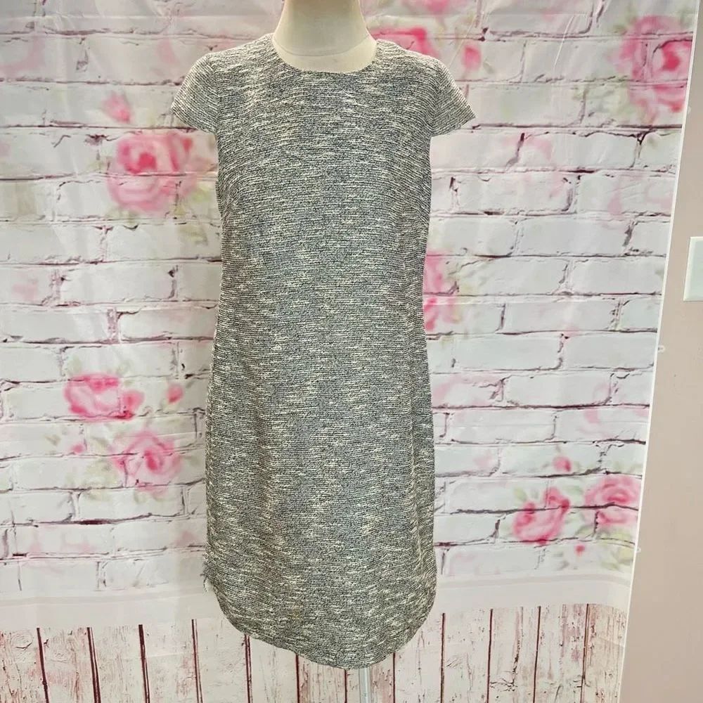 🔥5 for $25🔥 J. Crew Women's Cap Sleeve Lined Tweed Shift Mini Gray Dress Size 8